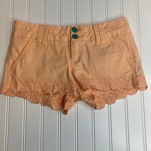 BKE Peach Eve Chino Shorts Embroidered Hem Sz 25 Y2K
